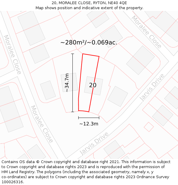 20, MORALEE CLOSE, RYTON, NE40 4QE: Plot and title map