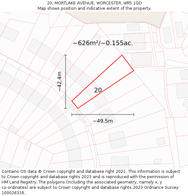 20, MORTLAKE AVENUE, WORCESTER, WR5 1QD: Plot and title map