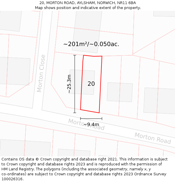 20, MORTON ROAD, AYLSHAM, NORWICH, NR11 6BA: Plot and title map