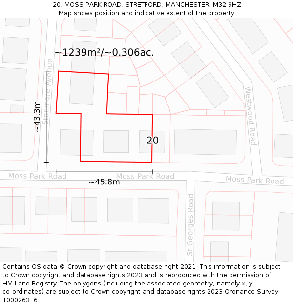 20, MOSS PARK ROAD, STRETFORD, MANCHESTER, M32 9HZ: Plot and title map