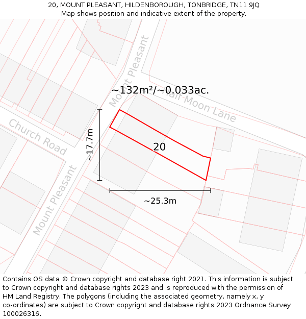 20, MOUNT PLEASANT, HILDENBOROUGH, TONBRIDGE, TN11 9JQ: Plot and title map