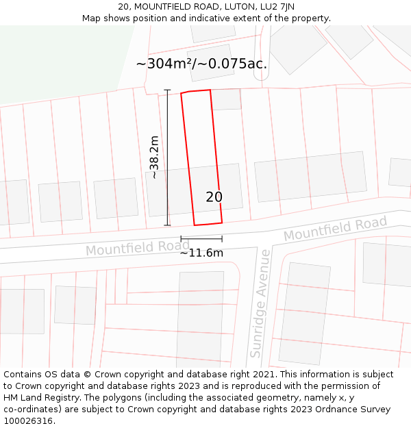 20, MOUNTFIELD ROAD, LUTON, LU2 7JN: Plot and title map