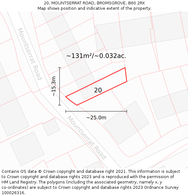 20, MOUNTSERRAT ROAD, BROMSGROVE, B60 2RX: Plot and title map