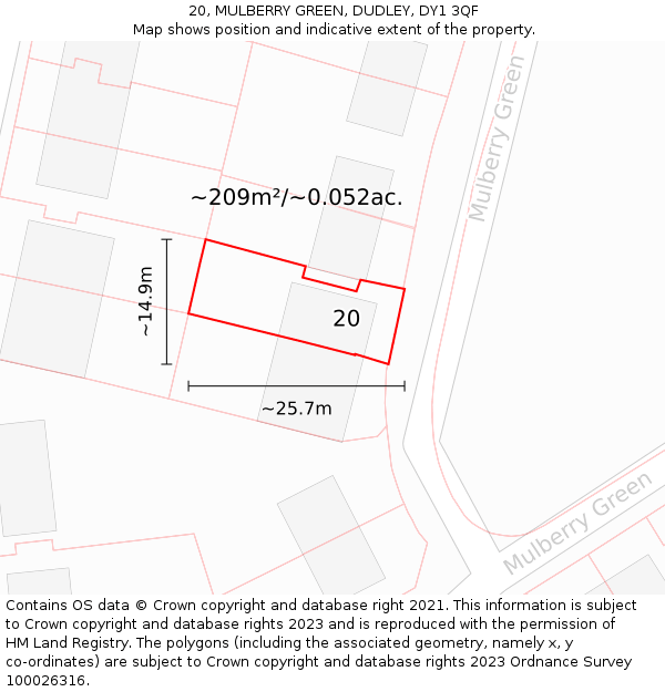 20, MULBERRY GREEN, DUDLEY, DY1 3QF: Plot and title map