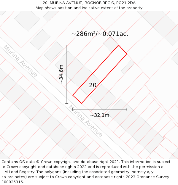 20, MURINA AVENUE, BOGNOR REGIS, PO21 2DA: Plot and title map