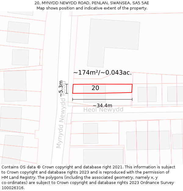 20, MYNYDD NEWYDD ROAD, PENLAN, SWANSEA, SA5 5AE: Plot and title map