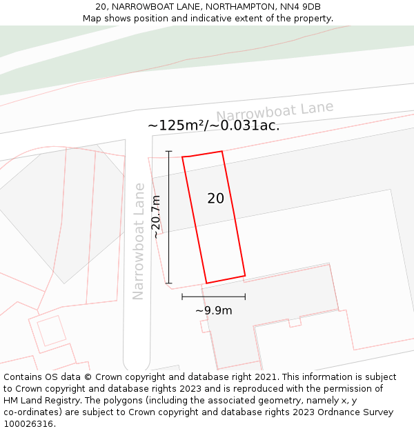 20, NARROWBOAT LANE, NORTHAMPTON, NN4 9DB: Plot and title map