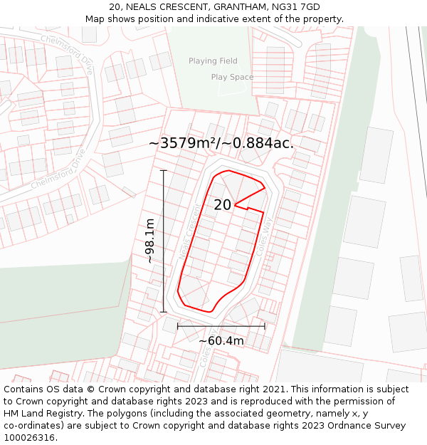 20, NEALS CRESCENT, GRANTHAM, NG31 7GD: Plot and title map