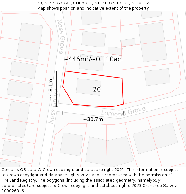 20, NESS GROVE, CHEADLE, STOKE-ON-TRENT, ST10 1TA: Plot and title map