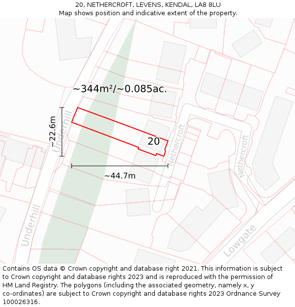 20, NETHERCROFT, LEVENS, KENDAL, LA8 8LU: Plot and title map