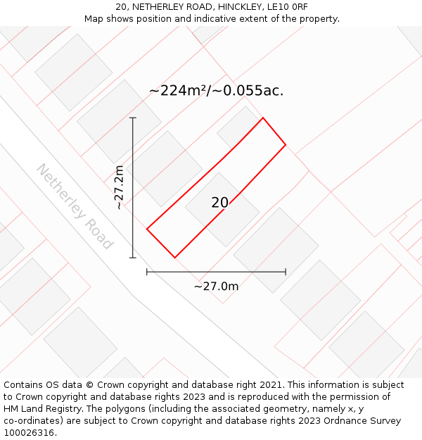 20, NETHERLEY ROAD, HINCKLEY, LE10 0RF: Plot and title map