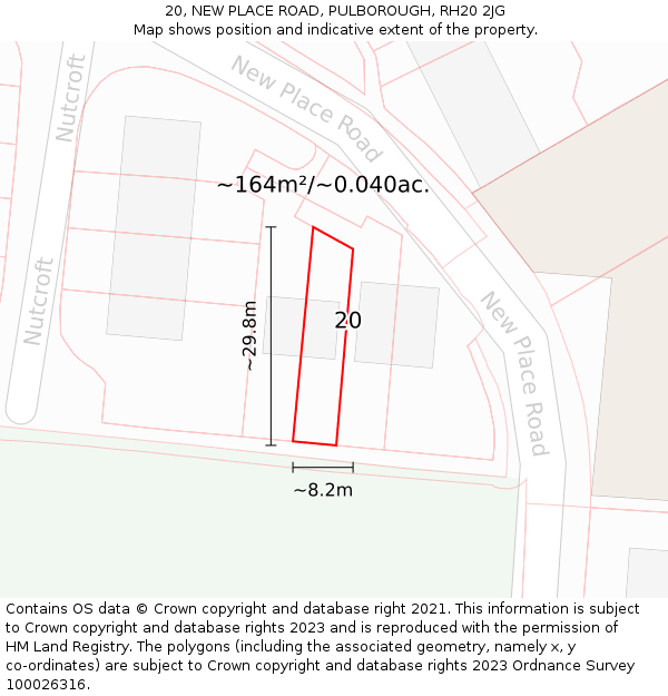 20, NEW PLACE ROAD, PULBOROUGH, RH20 2JG: Plot and title map