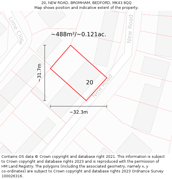 20, NEW ROAD, BROMHAM, BEDFORD, MK43 8QQ: Plot and title map