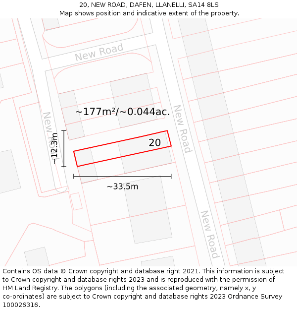 20, NEW ROAD, DAFEN, LLANELLI, SA14 8LS: Plot and title map