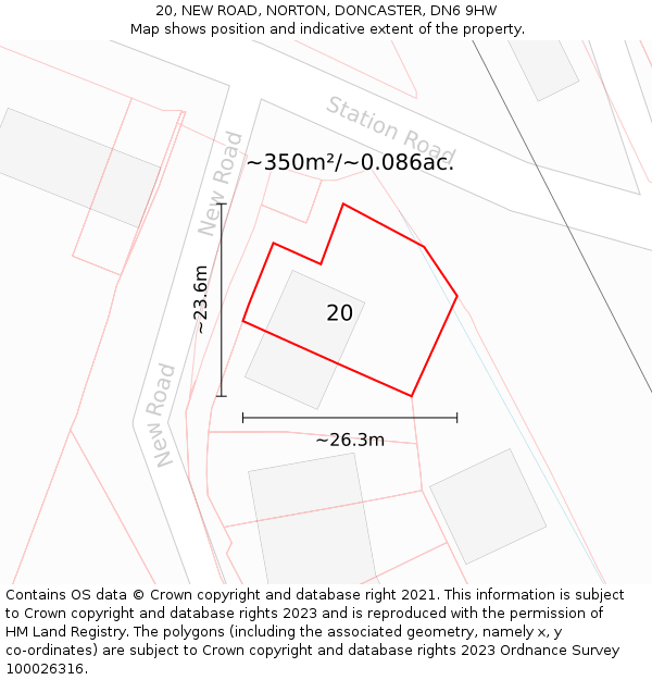 20, NEW ROAD, NORTON, DONCASTER, DN6 9HW: Plot and title map