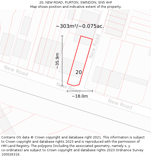 20, NEW ROAD, PURTON, SWINDON, SN5 4HF: Plot and title map