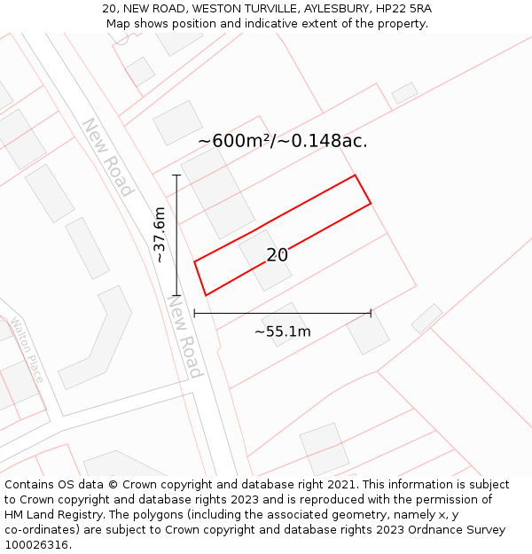 20, NEW ROAD, WESTON TURVILLE, AYLESBURY, HP22 5RA: Plot and title map