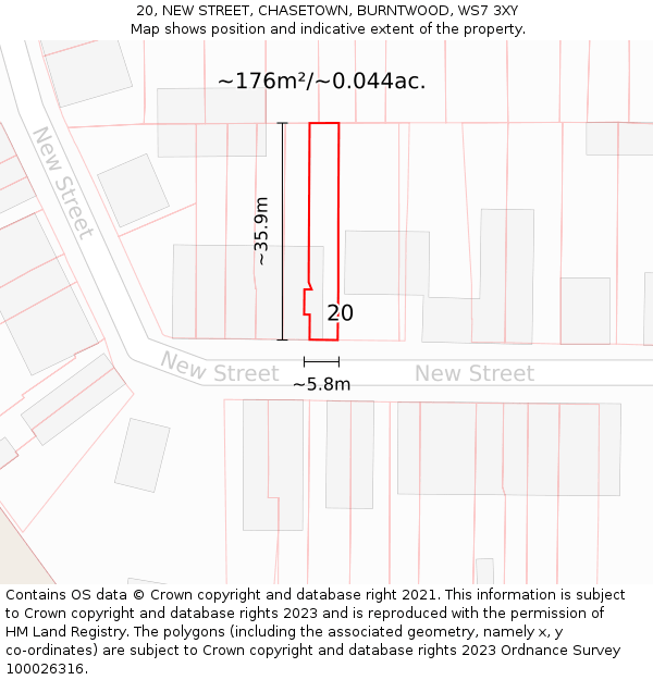 20, NEW STREET, CHASETOWN, BURNTWOOD, WS7 3XY: Plot and title map