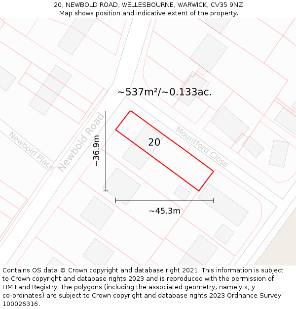 20, NEWBOLD ROAD, WELLESBOURNE, WARWICK, CV35 9NZ: Plot and title map