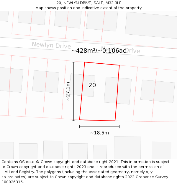 20, NEWLYN DRIVE, SALE, M33 3LE: Plot and title map