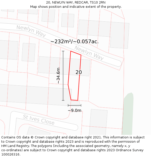 20, NEWLYN WAY, REDCAR, TS10 2RN: Plot and title map