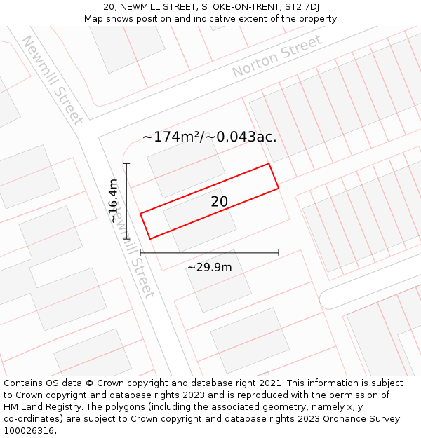20, NEWMILL STREET, STOKE-ON-TRENT, ST2 7DJ: Plot and title map