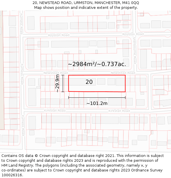 20, NEWSTEAD ROAD, URMSTON, MANCHESTER, M41 0QQ: Plot and title map