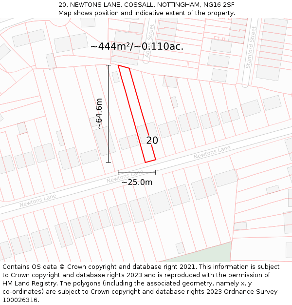 20, NEWTONS LANE, COSSALL, NOTTINGHAM, NG16 2SF: Plot and title map