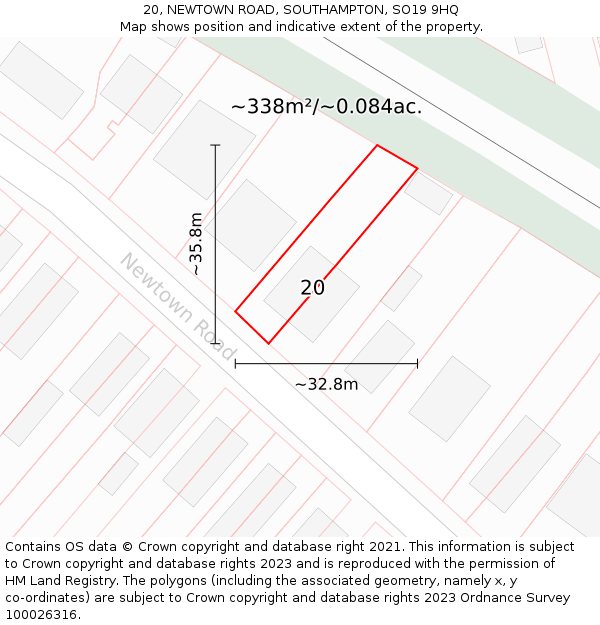 20, NEWTOWN ROAD, SOUTHAMPTON, SO19 9HQ: Plot and title map