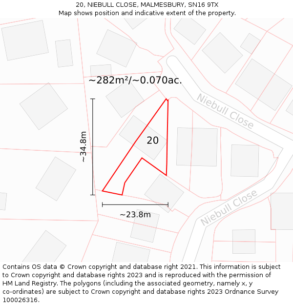 20, NIEBULL CLOSE, MALMESBURY, SN16 9TX: Plot and title map