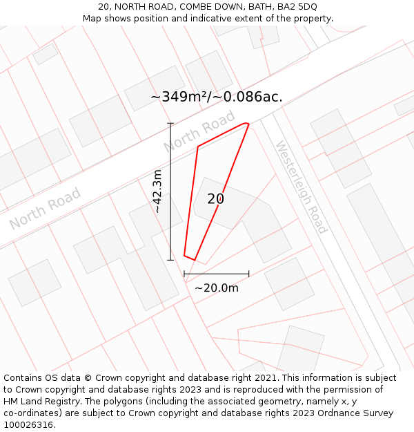 20, NORTH ROAD, COMBE DOWN, BATH, BA2 5DQ: Plot and title map