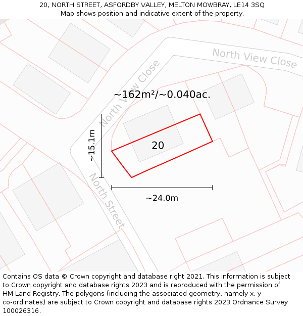 20, NORTH STREET, ASFORDBY VALLEY, MELTON MOWBRAY, LE14 3SQ: Plot and title map