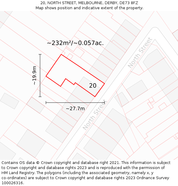 20, NORTH STREET, MELBOURNE, DERBY, DE73 8FZ: Plot and title map