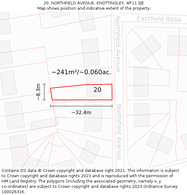 20, NORTHFIELD AVENUE, KNOTTINGLEY, WF11 0JE: Plot and title map