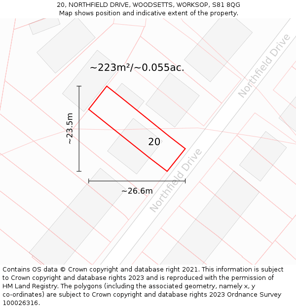 20, NORTHFIELD DRIVE, WOODSETTS, WORKSOP, S81 8QG: Plot and title map