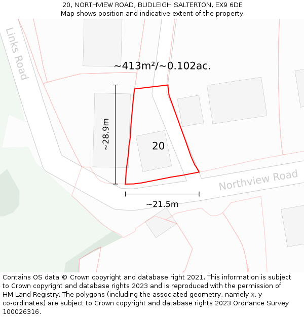 20, NORTHVIEW ROAD, BUDLEIGH SALTERTON, EX9 6DE: Plot and title map