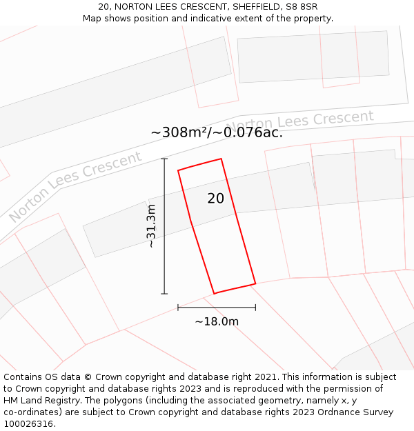 20, NORTON LEES CRESCENT, SHEFFIELD, S8 8SR: Plot and title map