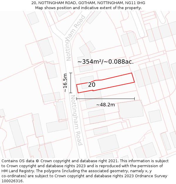 20, NOTTINGHAM ROAD, GOTHAM, NOTTINGHAM, NG11 0HG: Plot and title map