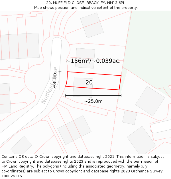 20, NUFFIELD CLOSE, BRACKLEY, NN13 6PL: Plot and title map