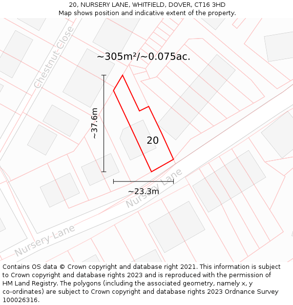 20, NURSERY LANE, WHITFIELD, DOVER, CT16 3HD: Plot and title map