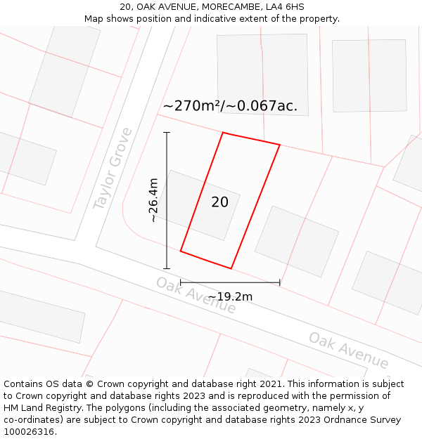 20, OAK AVENUE, MORECAMBE, LA4 6HS: Plot and title map