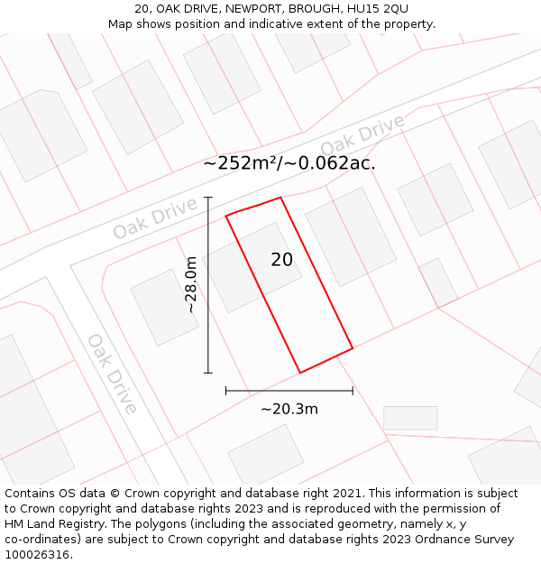 20, OAK DRIVE, NEWPORT, BROUGH, HU15 2QU: Plot and title map