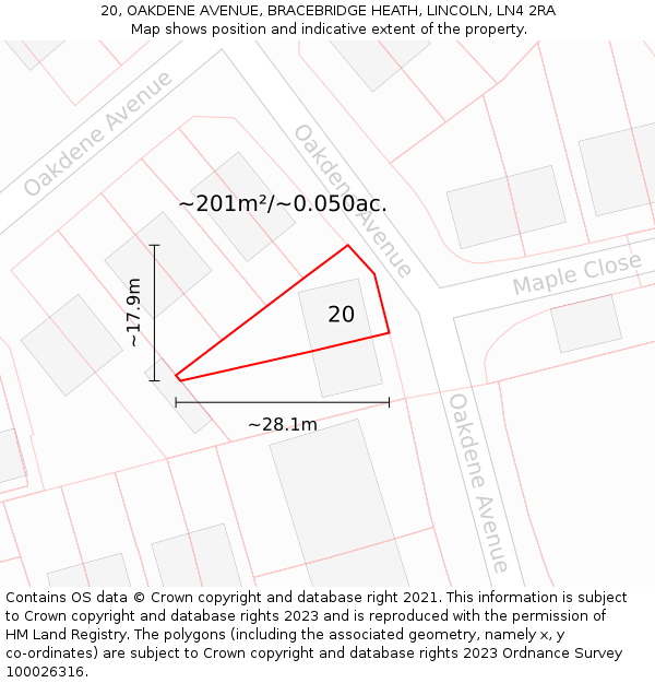 20, OAKDENE AVENUE, BRACEBRIDGE HEATH, LINCOLN, LN4 2RA: Plot and title map