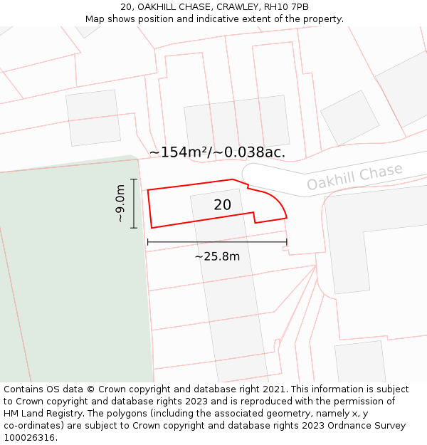20, OAKHILL CHASE, CRAWLEY, RH10 7PB: Plot and title map