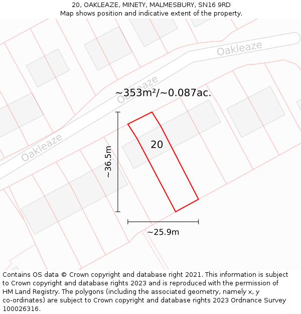 20, OAKLEAZE, MINETY, MALMESBURY, SN16 9RD: Plot and title map