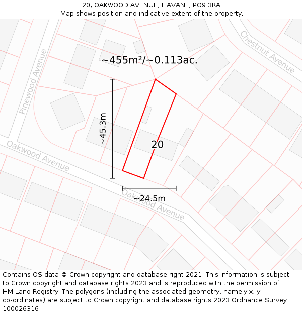 20, OAKWOOD AVENUE, HAVANT, PO9 3RA: Plot and title map