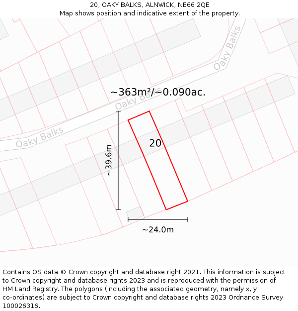 20, OAKY BALKS, ALNWICK, NE66 2QE: Plot and title map