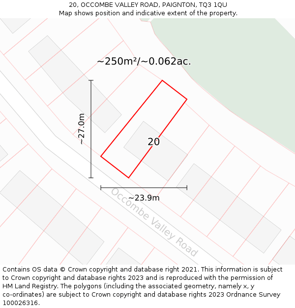 20, OCCOMBE VALLEY ROAD, PAIGNTON, TQ3 1QU: Plot and title map