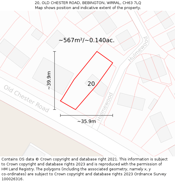 20, OLD CHESTER ROAD, BEBINGTON, WIRRAL, CH63 7LQ: Plot and title map