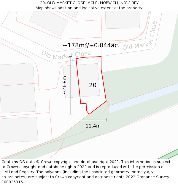 20, OLD MARKET CLOSE, ACLE, NORWICH, NR13 3EY: Plot and title map